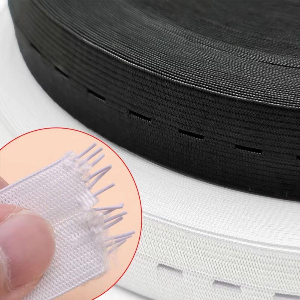 Black White Button Hole Elastic Belt Adjustable Hole Flat Band Elastic Stretch Belt 1.5/2/2.5/3cm Width DIY Elastic Rope Band
