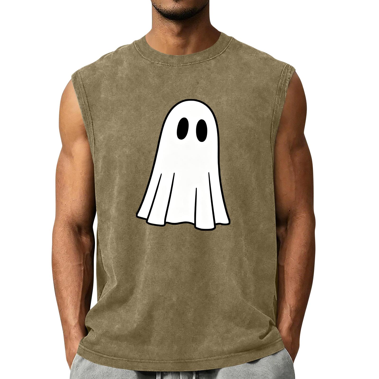 Men s Distressed Halloween Tank Top Casual Comfortable Round Neck Sleeveless Shirt L
