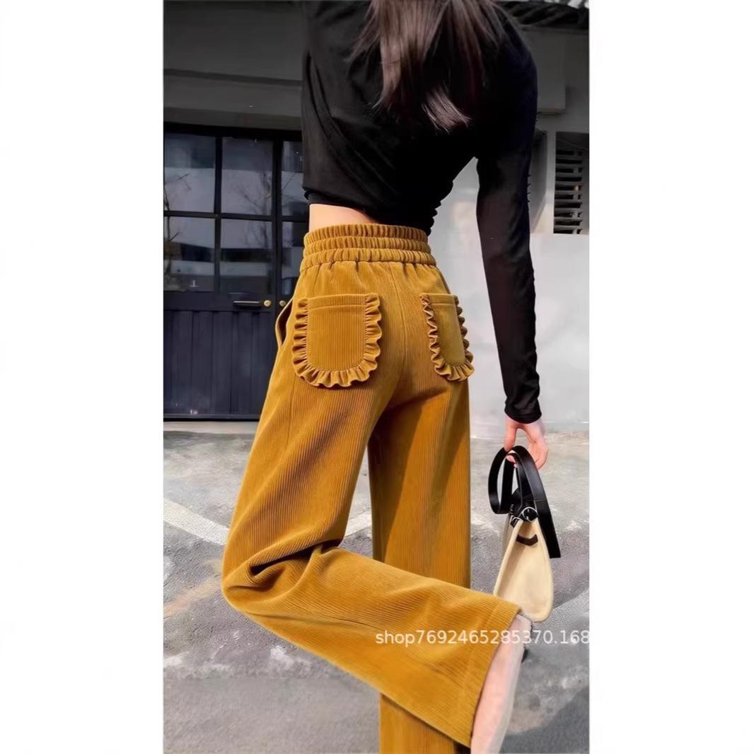 Yellow Korean Slimming High-Waisted Wide-Leg Pants - Women s Spring 2026 Collection S жёлтый