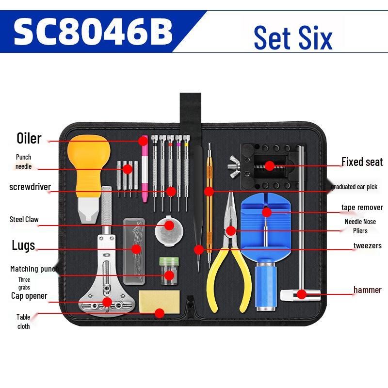 Mechanical Watch Repair Tool Set for Case, Band Removal, Link Adjustment, and Battery Replacement