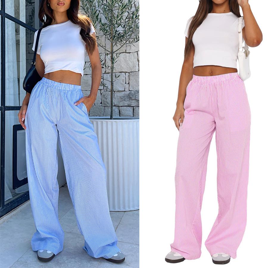 

Women s Striped Wide-Leg High-Waist Casual Pants M