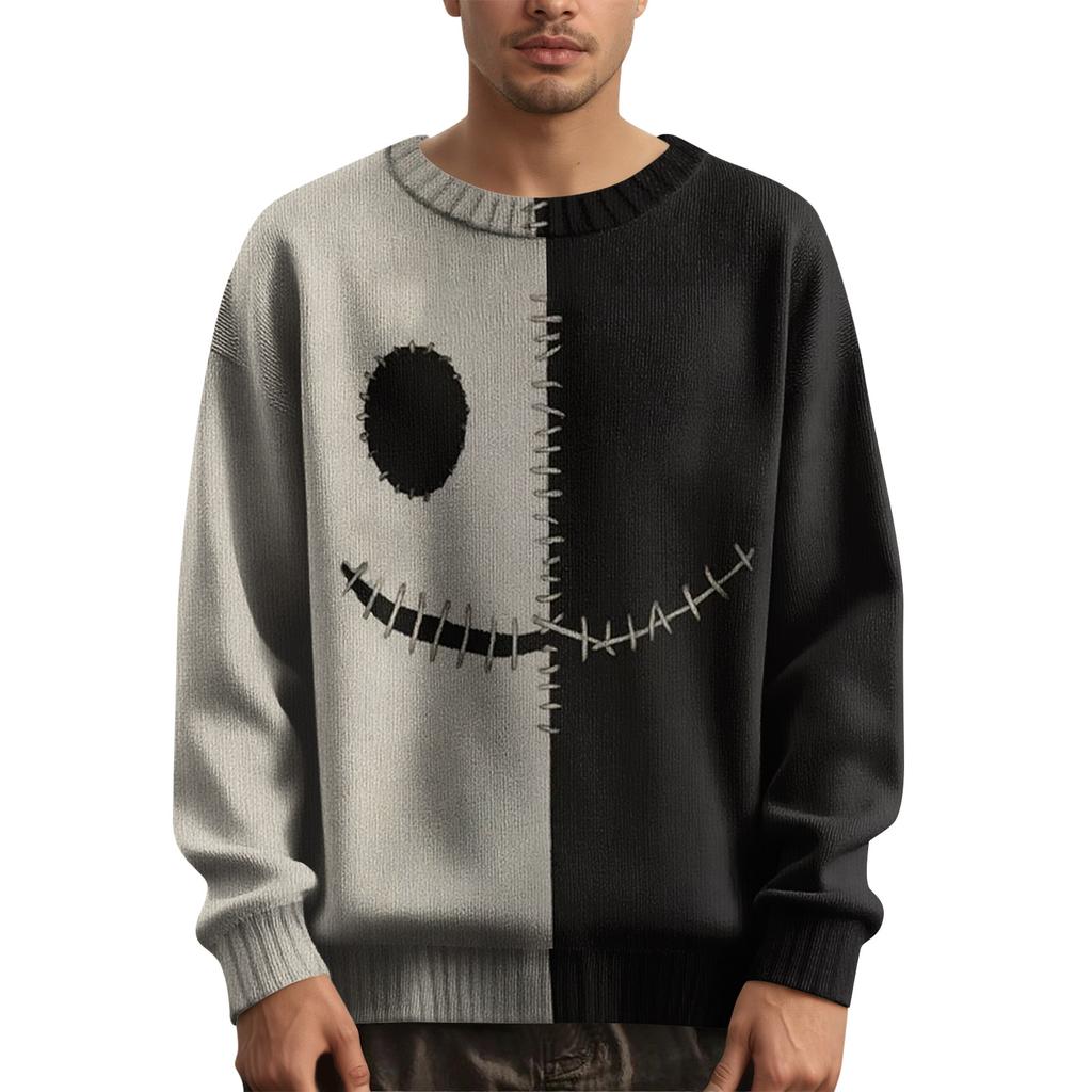 Men's Long Sleeve Pullover Sweater Casual Halloween Print Knit Oversized Sweater