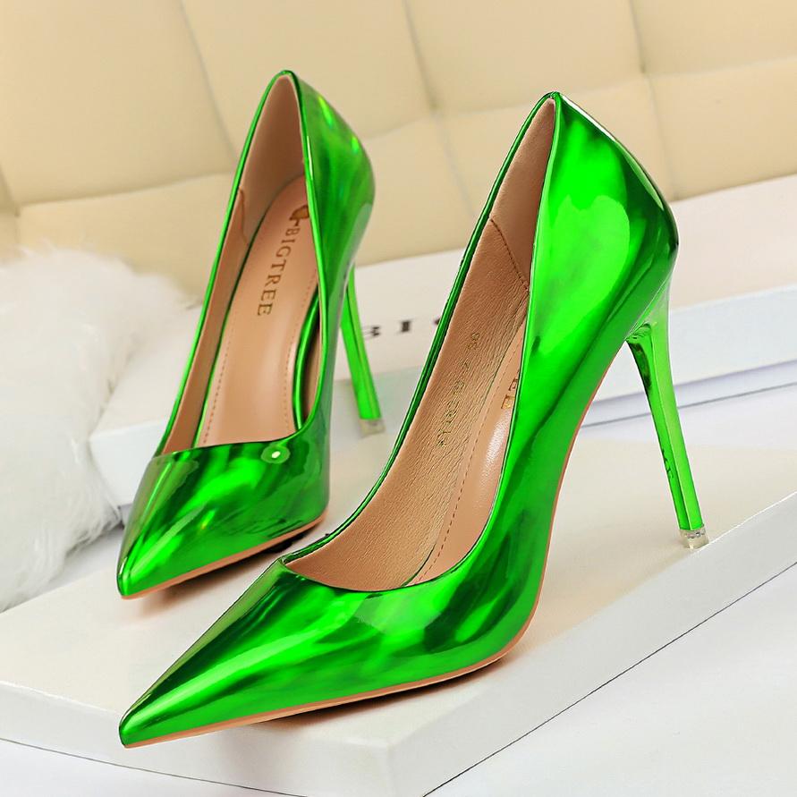 Fashion 2025 Women 10.5cm High Heels Blue Green Valentine Pumps Luxury Glossy Stripper Stiletto Wedding Bridal Fetish Shoes Plus Size 43