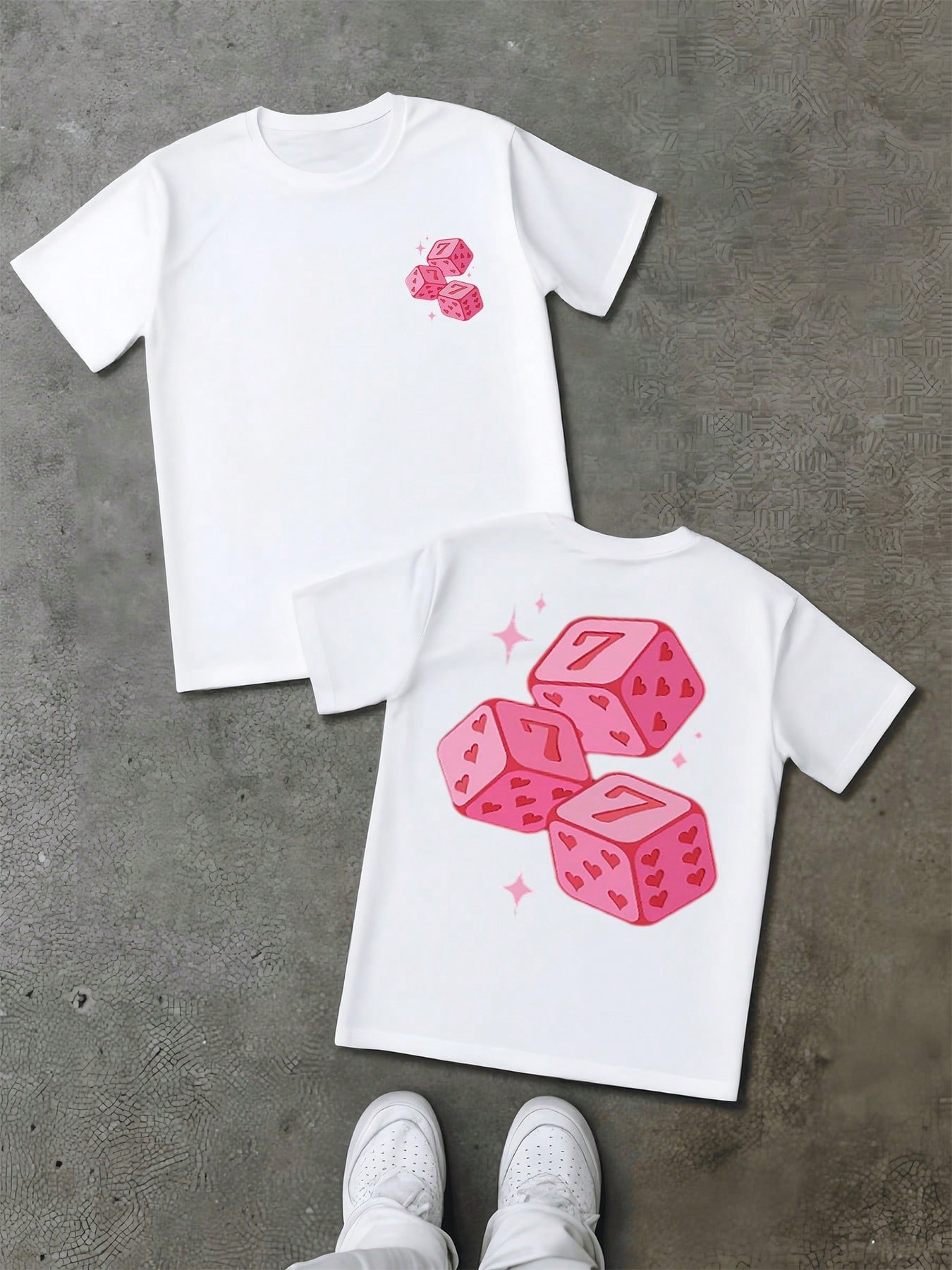 

Lucky Seven Pink Dice Double Sided Digital Printed 100% Cotton T Shirt 1Pcs Men s Casual Tee 220g Gambling Theme S