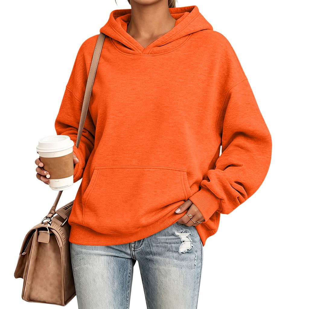 Women's Hooded Sweatshirt, Color Long Sleeve Pullover with Pocket, Loose Fit Casual Athletic Top