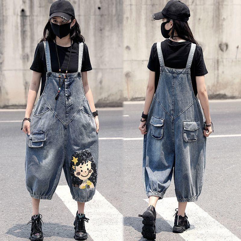 Personalisierte Street Washed Harlan Denim Latzhose Sommer Dünn Mode Locker Gerades Bein Jumpsuit