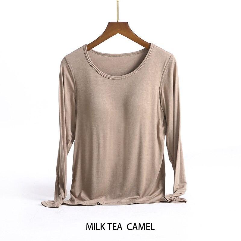 Spring and Autumn Long-sleeved Pajamas with Chest Pad Home Service Bra Integrated Autumn Home Base Inner Wear for Women