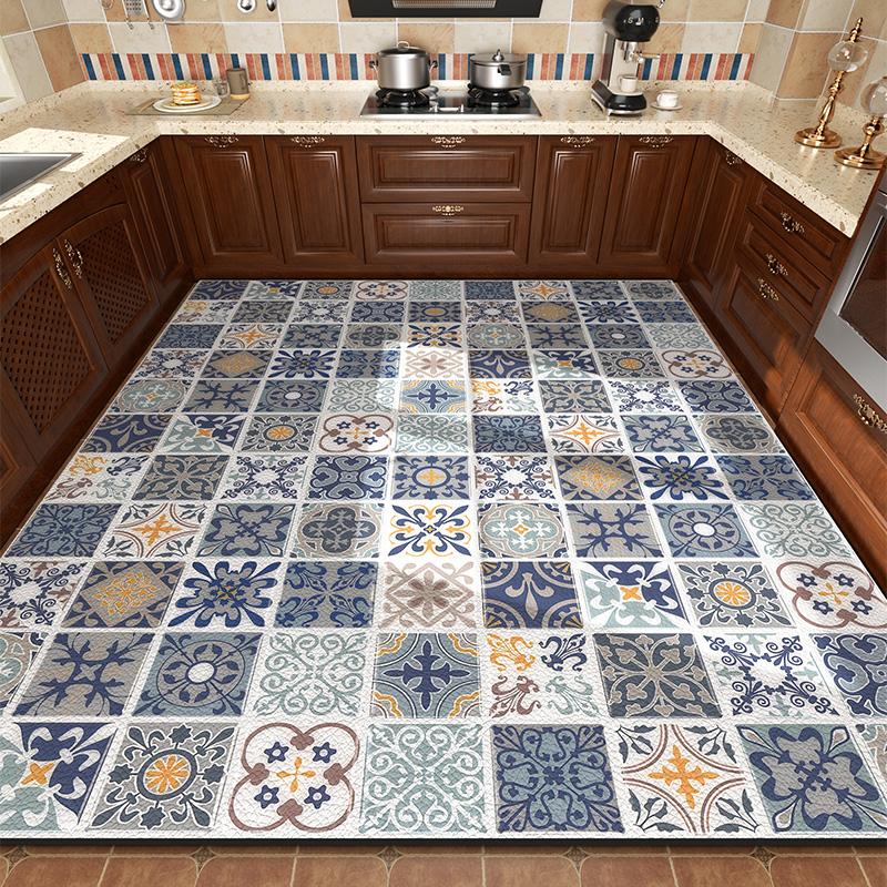 Carpet for Kitchen Pvc Floor Mat Large Size Waterproof Non-slip Carpets Leather Anti-fatigue Foot Mats Retro Home Decoration Rug
