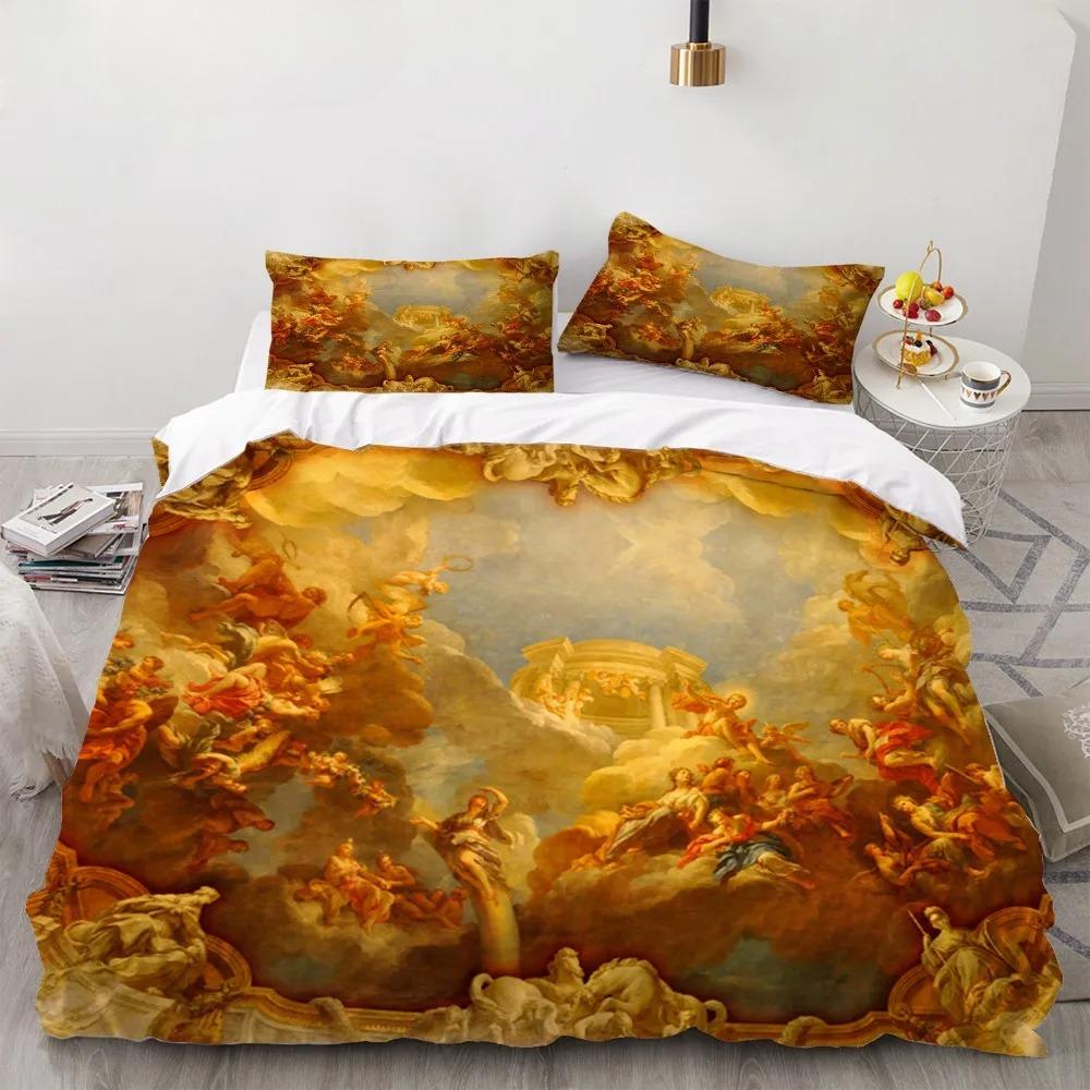 Angel Oil Painting Microfibre Bedding Sets, Children's Birthday Gift with Zip Room Decor for Teenagers Adulte 2-3 Pieces Duvet C
