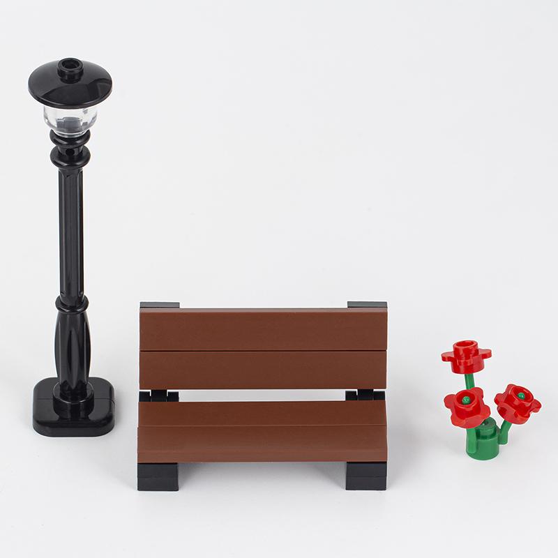 MOC City Serie Hochzeitsbogen Straßenlaterne Schlagzeug Schaukelstuhl Park Straßenansicht Bausteine Spielzeug Für Kinder Kreative Geschenke