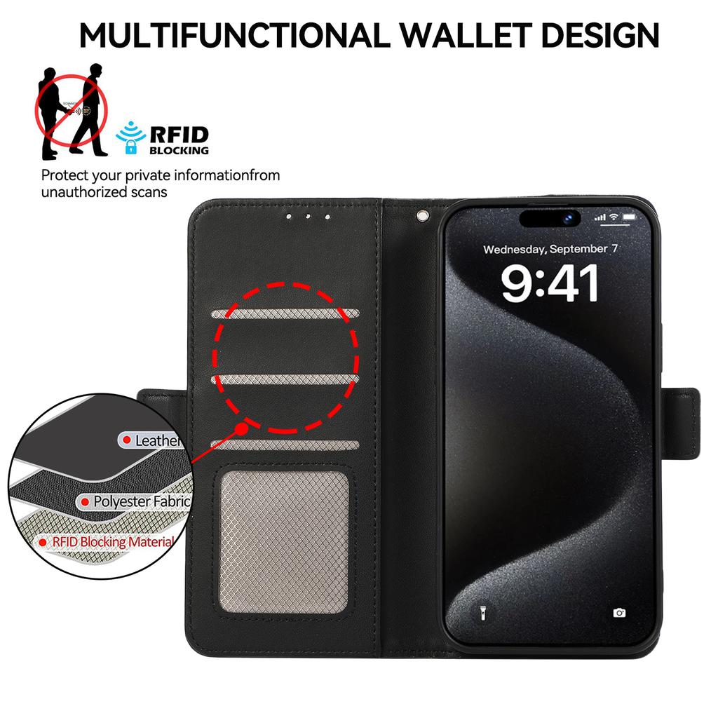 ABEEL For iPhone 16 Pro Leather Case RFID Blocking Phone Cover with Dual Magnetic Clasps