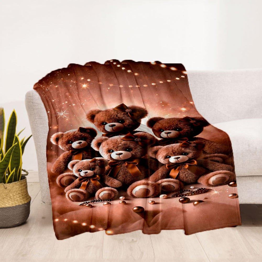 "Golden Teddy Bear Collection - Cute Plush Toys with Bow Ties"Blanket Flannel Throw Blanket for Sofa, Bed, Travel, Camping, Office, Couch, C