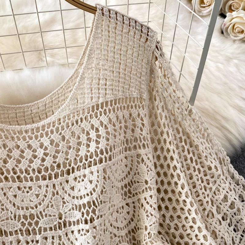 Retro Hook Hollow Out Women Dresses Spring Summer Beach Style Knitted Vestidos Mujer Elegant Loose Long Dress