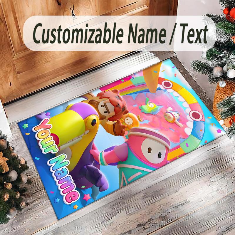 Personalized Crystal Velvet Carpet Custom Name Text,Fall Guys Anti Slip Area Rug For Home Decoration