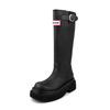 2025 New Leather Version Outdoor Rain Boots Women's High-Cut Knight Boots Knee-High Long Boots Thick Bottom Round Toe