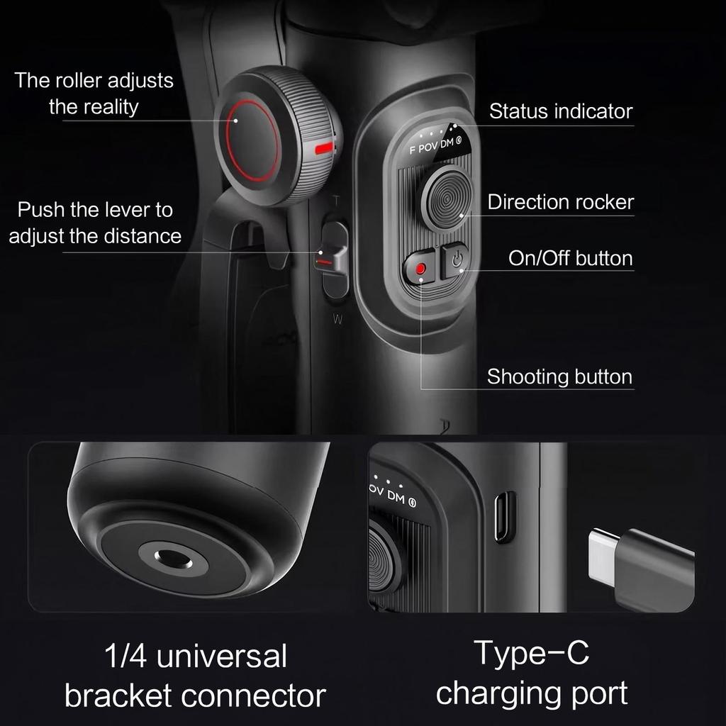 3-Axis Handheld Gimbal Stabilizer for Cell Phones Anti-Shake Selfie Stick with Face Tracking for Smooth Video Shooting