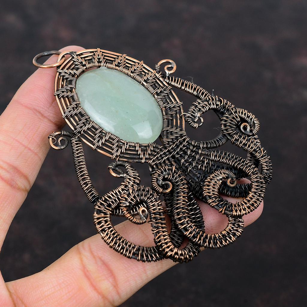 Aquamarine Pendant Copper Wire Wrapped Pendant Handmade Pendant Unique Copper Jewelry Natural Gemstone Pendant Octopus Jewelry Gift For Wife