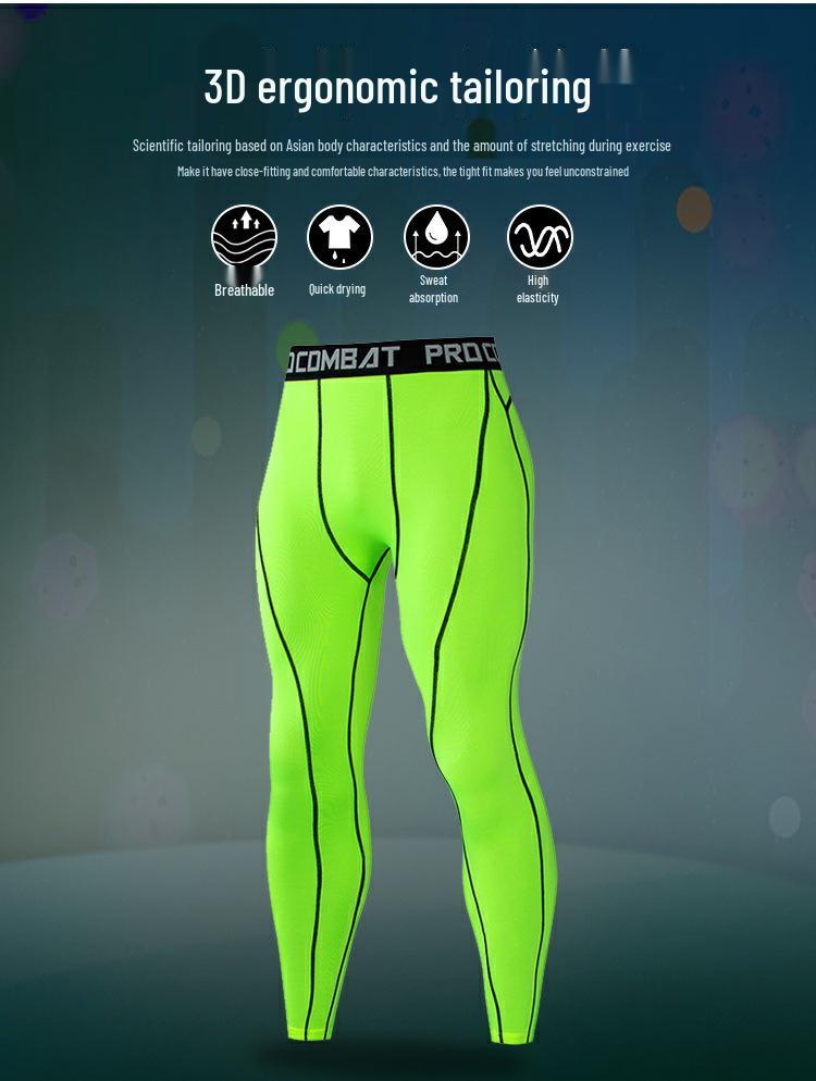 Men's Blue Quick-Dry Compression Tights for Running and Volleyball Training.