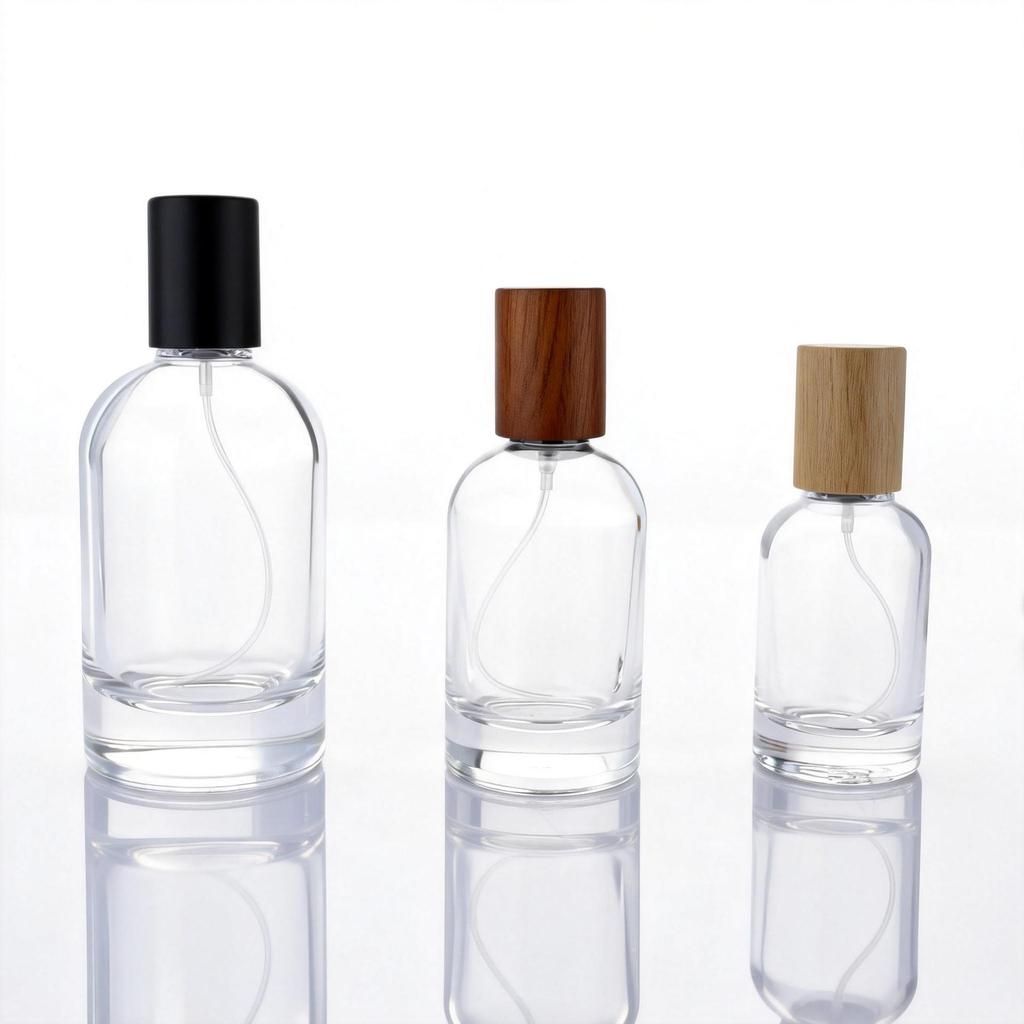 Transparent Cylindrical Glass Perfume Bottle with Bayonet Screw Cap