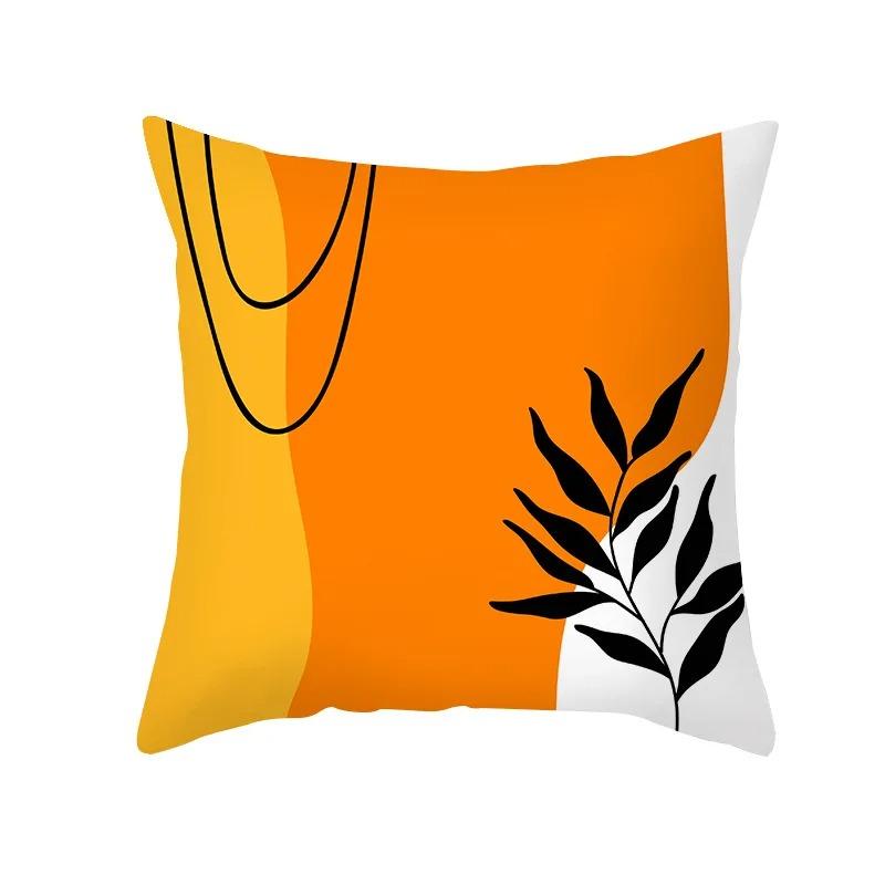 Nordic Orange Geometric Print Peach Skin Fabric Pillowcase Home Room Decoration Office Seat Living Room Sofa Cushion Cover