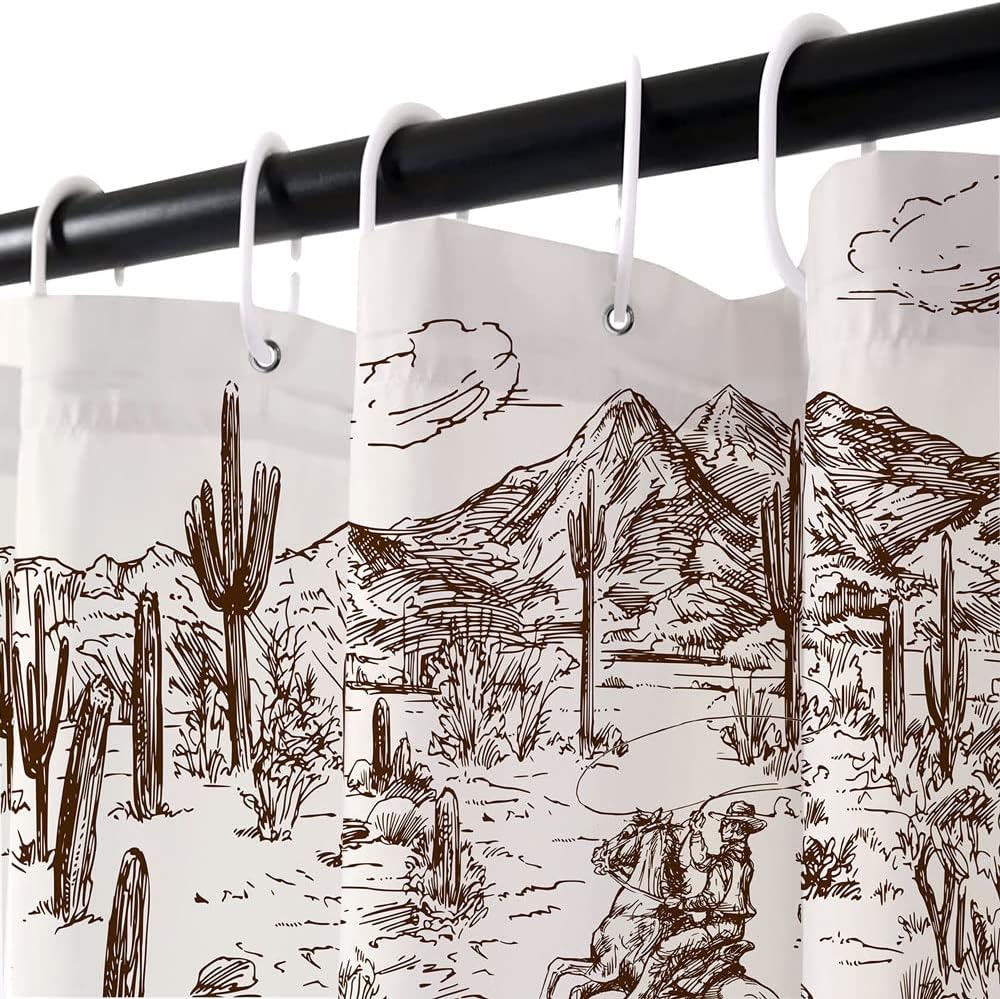 Western Denim Shower Curtain Farmhouse for Bathroom Village Cactus Desert Riding Shower Curtain with Hook 180x180cm