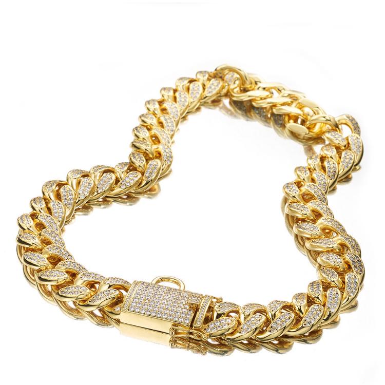 Luxury 18mm Stainless Steel Gold Chain Dog Collar with Solid Pattern