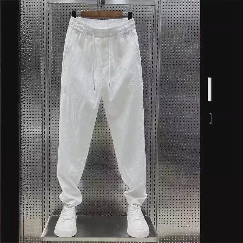 Men's Summer Lightweight Breathable Stretch Casual White Nine-Point Pants