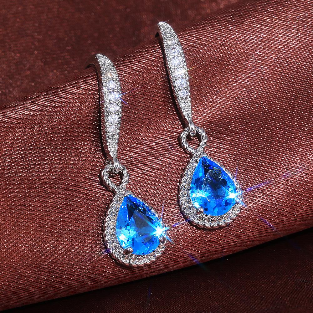

CAOSHI Elegant Lady Engagement Earrings with Blue Zirconia Pendant Fashion Luxury Accessories for Wedding Graceful Zircon Gift