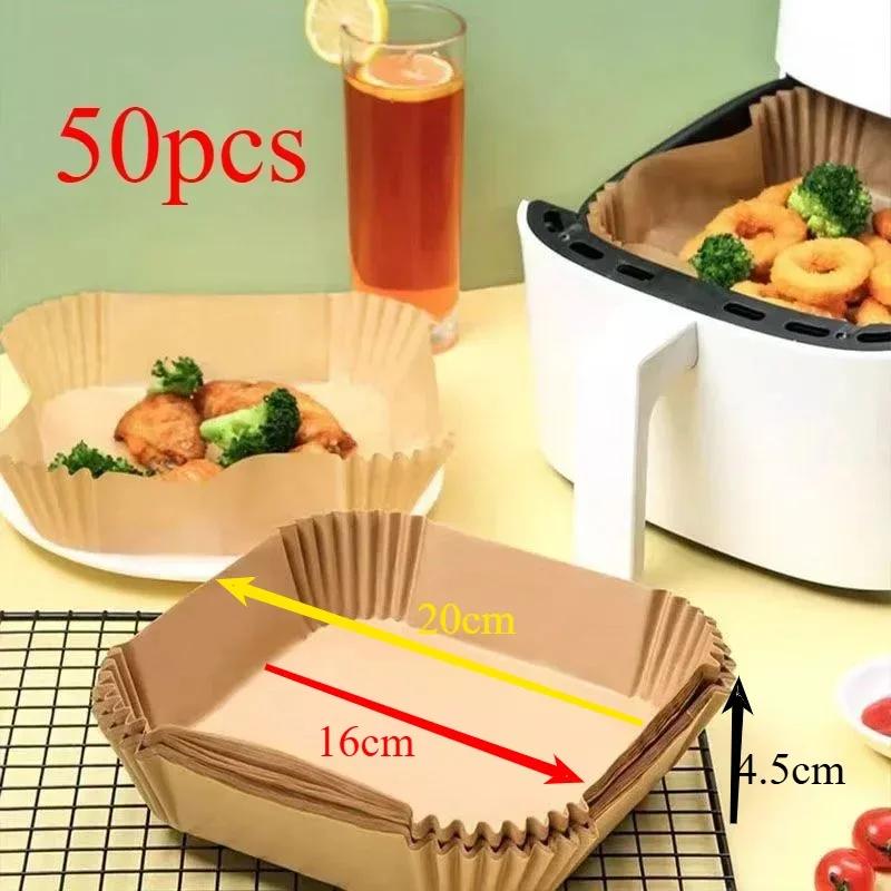 

Air Fryer Paper Liner Accessories Airfryer Baking Cooking Paper Tool Fryer Air Aerogrill Paper Mold Parchment Convection Oven square,50pcs