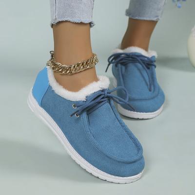 Plus Size Women's Shoes Autumn and Winter New Low Cut Round Head Cotton-Padded Shoes with Velvet Lace-up Cotton Boots