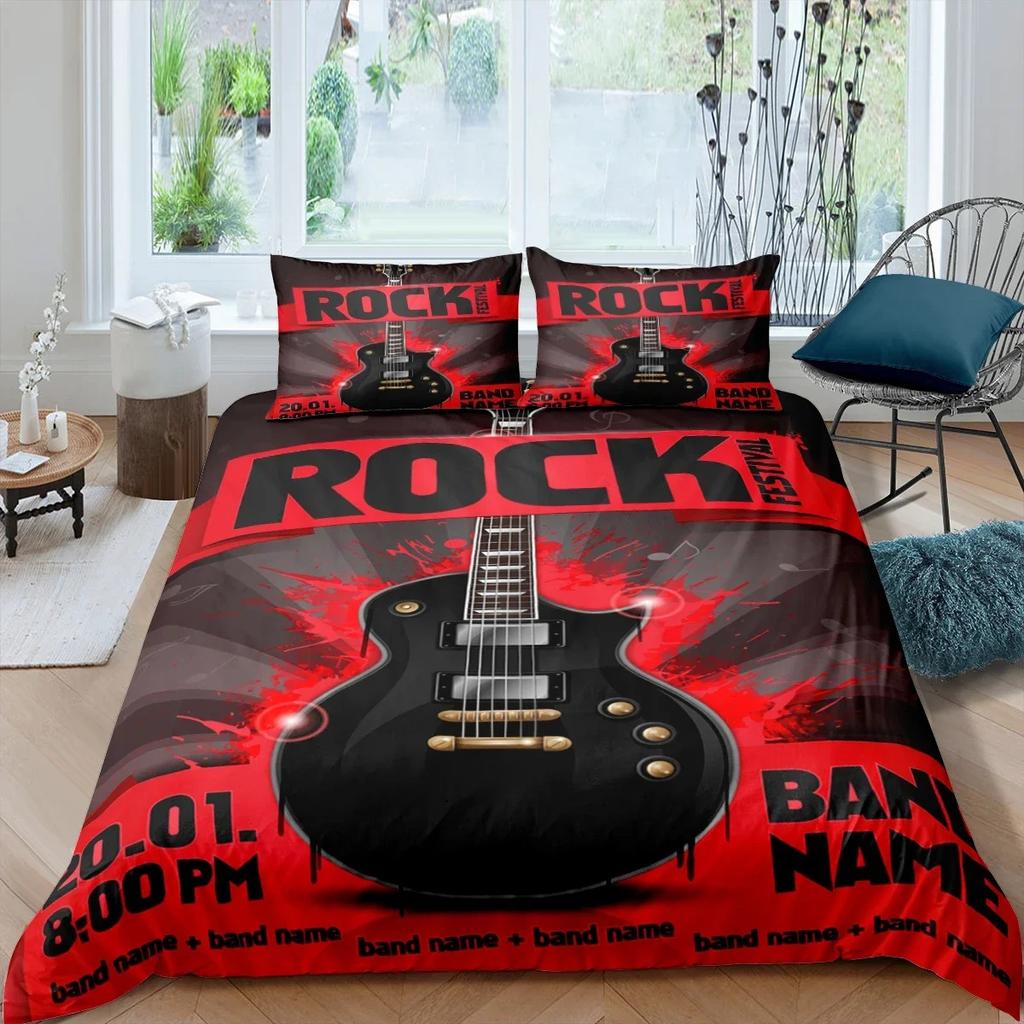 Rock Music King Queen Duvet Cover Electric Guitar Punk Style Bedding Set Youth Fashion Hip Hop 3D Polyester Comforter Cover