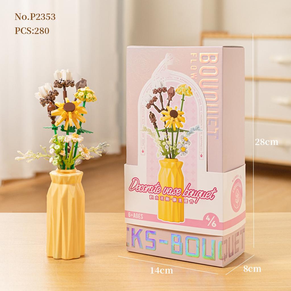 Bouquet Flower Mini Block Construction Set Particle Building Block Toy for Kids Boy 9 to 12 Year Old Adults Brick Christmas Gift