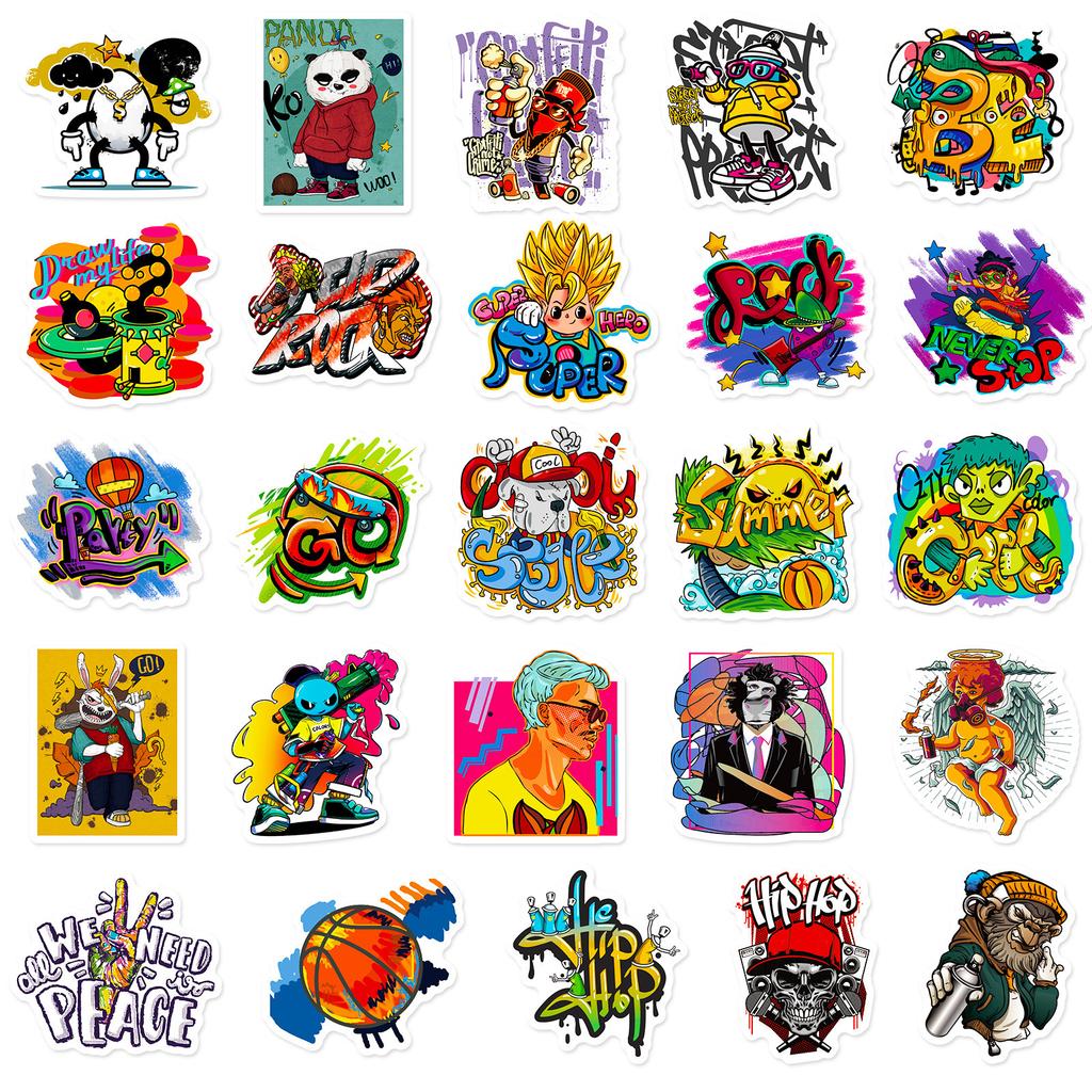 50 Cool Graffiti Stickers, Hip Hop Psychedelic Stickers, Notebooks, Phone Cases, Bicycle Decorative Stickers
