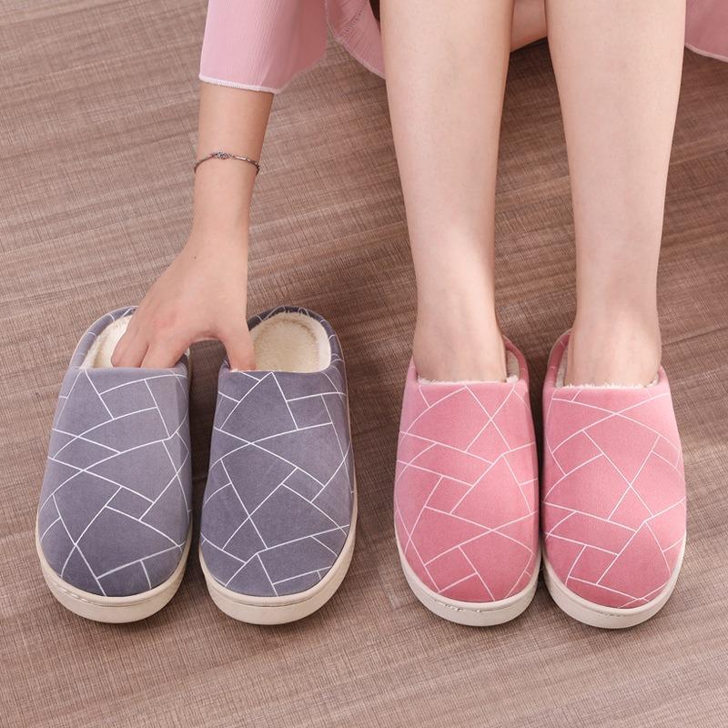Autumn and winter simple hotel slippers women's thick-soled home indoor couple mao shoes men's warm home cotton slippers winter