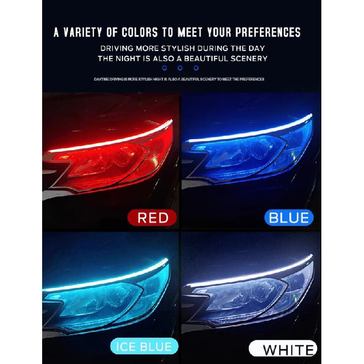 DRL Car Flexible LED Daytime Running Lights Turn Signal Lamp Headlight Waterproof 30cm 45cm 60cm White Yellow Red 12V Dome Lights 6