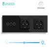 BSEED Touch Dimmer Switches 1gang1way Wall Light Switch LED Dimmer Plus EU Wall socket USB EU Standard Blue Backlight 10A