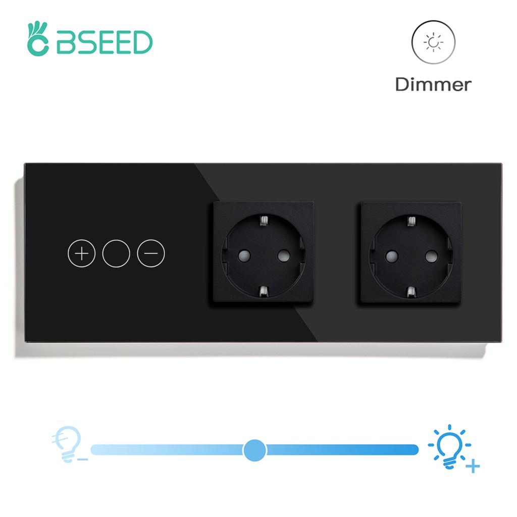 BSEED Touch Dimmer Switches 1gang1way Wall Light Switch LED Dimmer Plus EU Wall socket USB EU Standard Blue Backlight 10A