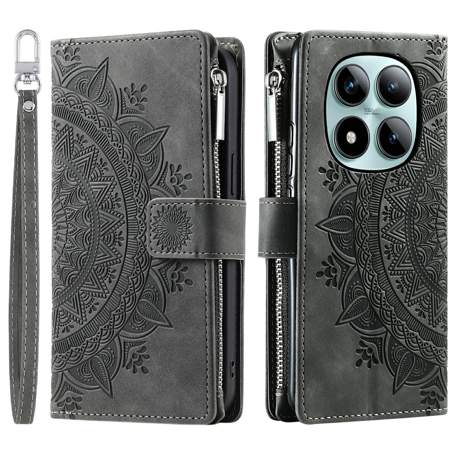 

Для Xiaomi Poco M8 Pro 5G/Redmi Note 15 Pro+ 5G (Глобальний) Гаманець-чохол з візерунком квітки мандали, покриття для телефону зі шкіри PU з ремінцем на зап ястя