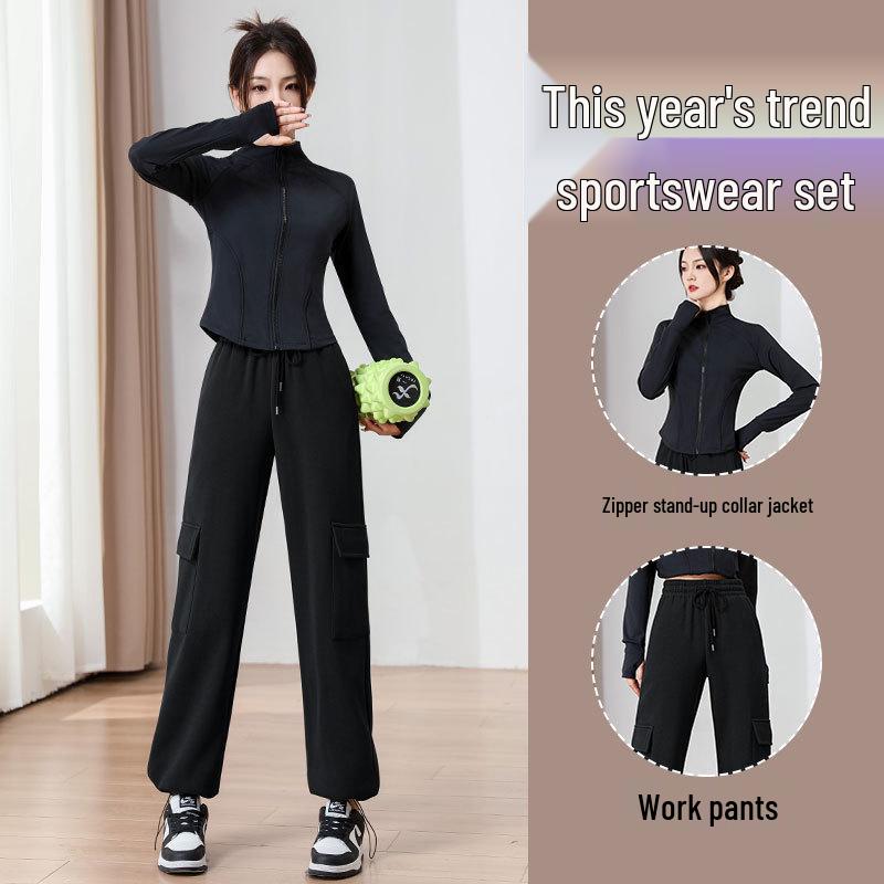 2024 Women's Outdoor Sportswear Set: Casual Gym Yoga Jacket & Loose Cargo Pants