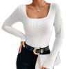 IHUASU Women's Fall Niche Slim Square Neck Long Sleeve T-Shirt