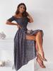 Women Summer Off Shoulder Floral Slim Slit Long Maxi Comfortable Dress Lightweight High Recognition Elegant with Flattering Chic Dress