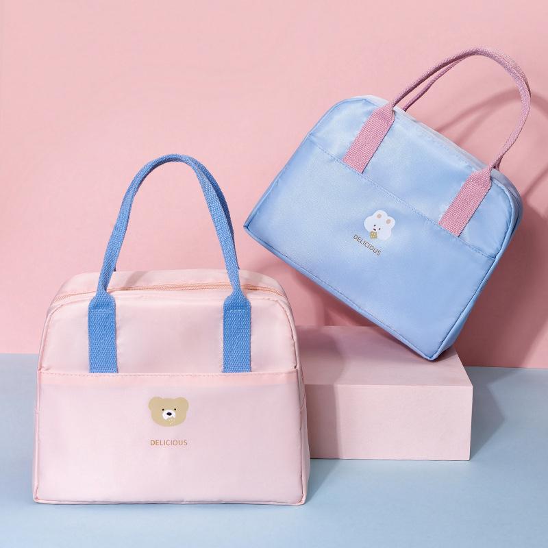 Large Womens Lunch Carryall with Badge Lightweight To Carry Insulation Lunchbox Pouch Thicken Zipper Thermal Food Cooler Carryall for School Picnic