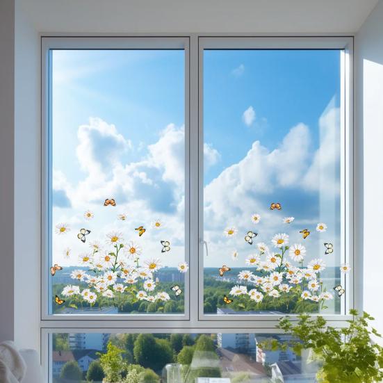 Spring Summer Flowers Window Clings Butterfly Wildflowers Window Decal Double-Side Floral Static