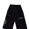 Calças Jeans Masculinas Y2K Hip Hop Góticas de Perna Larga Corte Amplo Streetwear Calças de Brim Calças Casuais