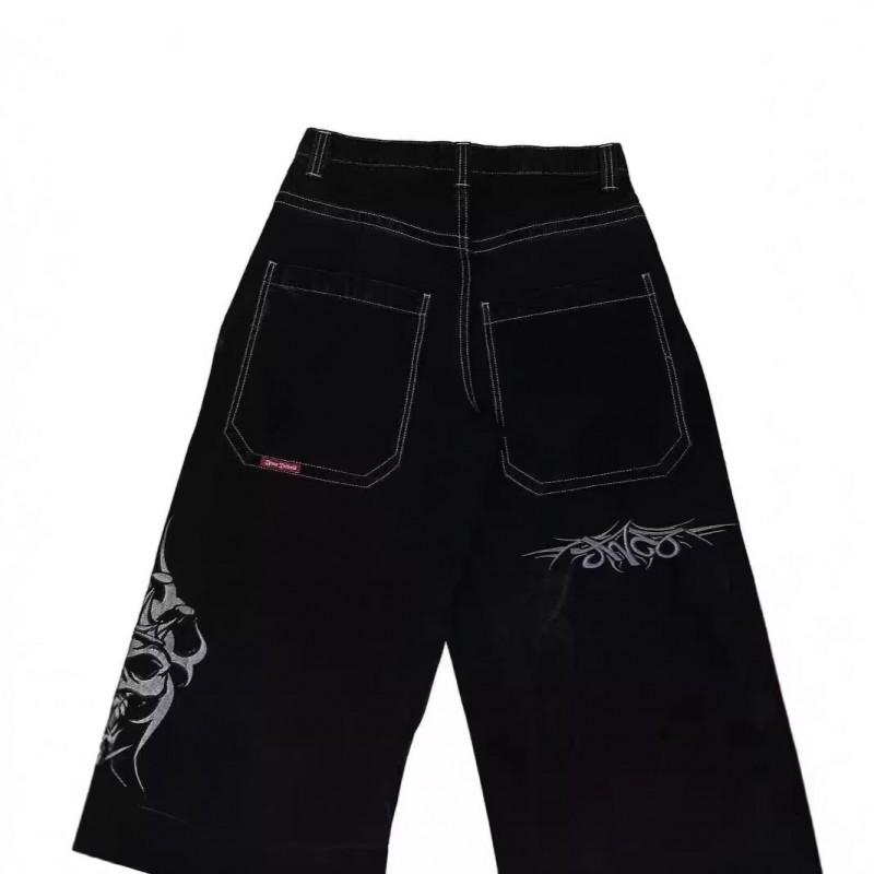 Calças Jeans Masculinas Y2K Hip Hop Góticas de Perna Larga Corte Amplo Streetwear Calças de Brim Calças Casuais