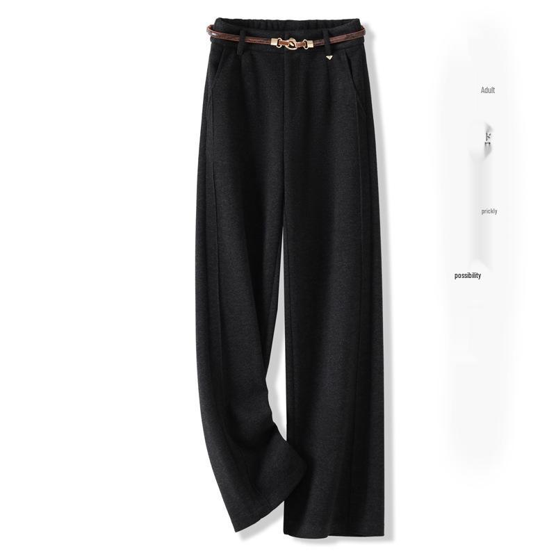 Oatmeal Wool Wide-Leg High-Waisted Slimming Pants for Autumn 2025 Small