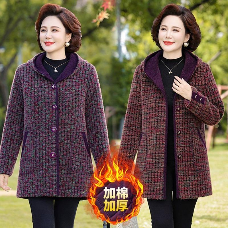 Middle-aged and Old High-end Mother Fashion Coat, New Women's Clothing Thickened Hooded Medium and Long Mink Coat Thickened with Cotton