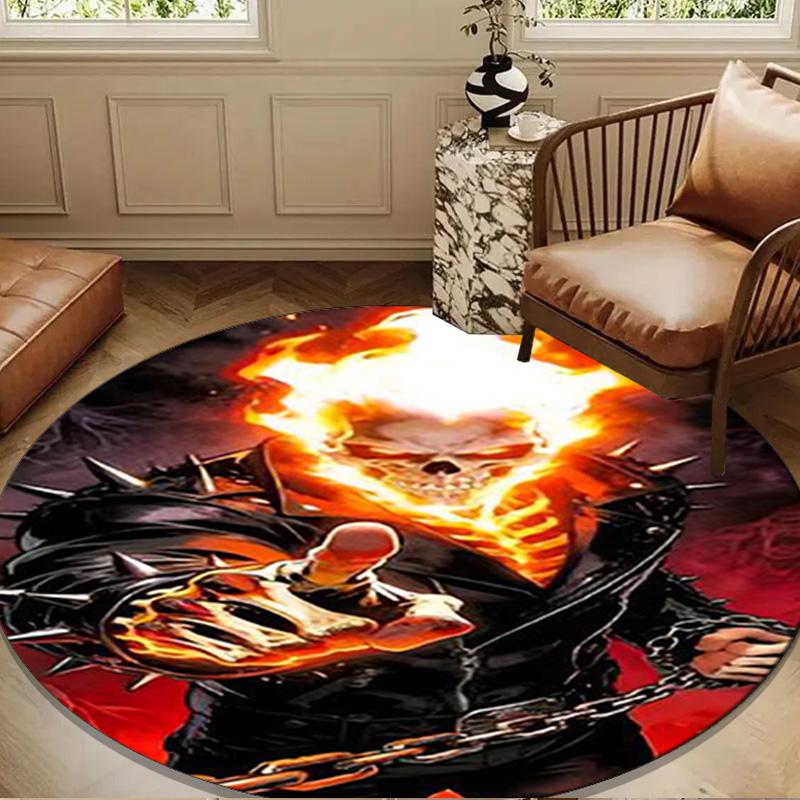 Rider On Fire Round Rug for Livingroom,Bedroom, Palyroom, Chair Rug, Area rug, Circle Carpet, Large Size Decor Fan Christmas gift