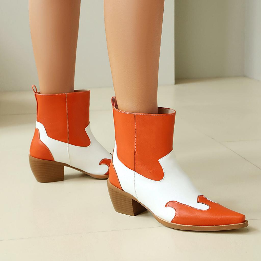 Krazing Po Polyurethane PU Winter Pointed Toe Size 33 Western Boots Size 43 Mixed Color Chunky Heels Ankle Boots