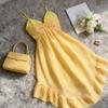Want Retro Design Irregular Tube Top Halter Yellow Suspender Long Dress Holiday Wind Seaside Fresh Beach Skirt Women